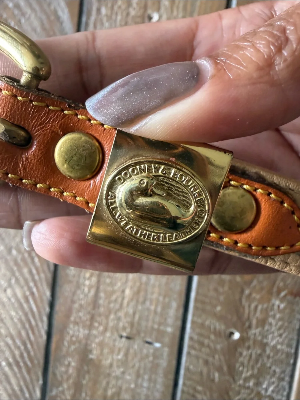 Vintage Dooney & Bourke Two-Tone Tan/Tobacco Leather Belt with Gold Hardware